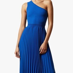 Ted Baker Miriom Midi Dress One Shoulder Pleated Royal Blue Lapis Blue 10